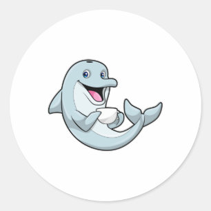 Dolphin with Cup of Coffee Classic Round Sticker