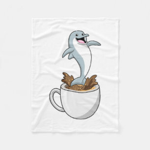 Dolphin with Cup of Coffee Fleece Blanket