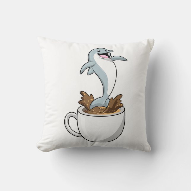 Dolphin with Cup of Coffee Throw Pillow (Front)