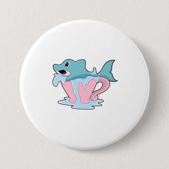 Dolphin with Cup of Water.PNG 3 Inch Round Button (Front)