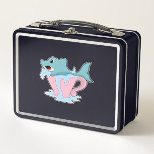 Dolphin with Cup of Water.PNG Metal Lunch Box
