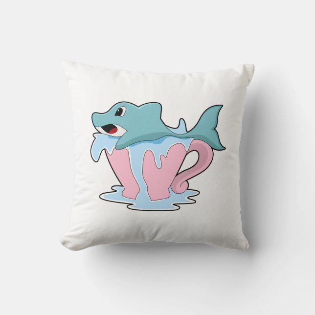 Dolphin with Cup of Water.PNG Throw Pillow (Front)