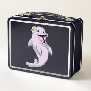 Dolphin with Daisy Flower Metal Lunch Box