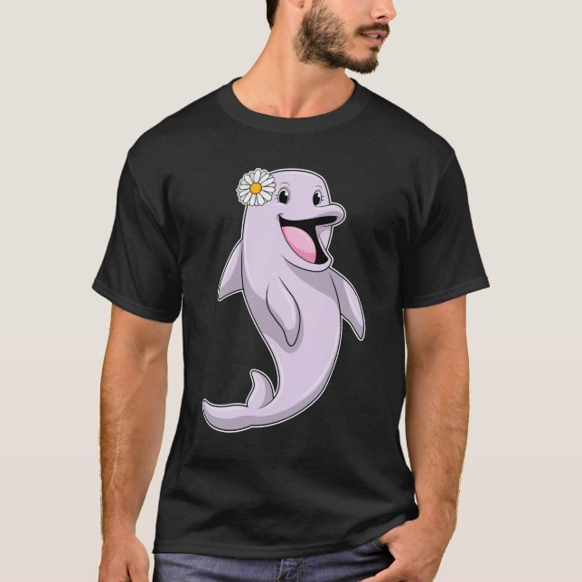 Dolphin with Daisy Flower T-Shirt (Front)