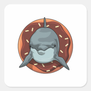 Dolphin with Doughnut Square Sticker