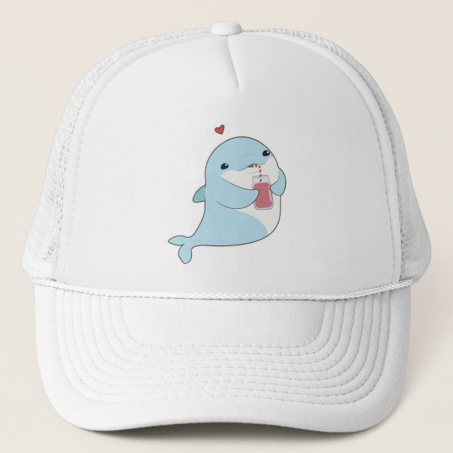 Dolphin with Drink & Heart Trucker Hat (Front)