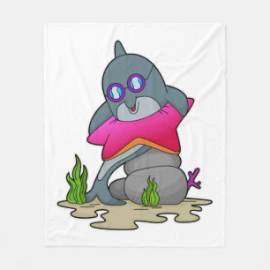 Dolphin with Glasses Fleece Blanket