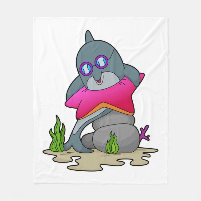 Dolphin with Glasses Fleece Blanket (Front)