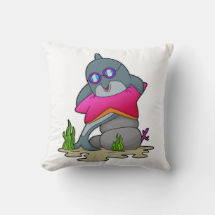 Dolphin with Glasses Throw Pillow