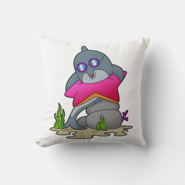 Dolphin with Glasses Throw Pillow (Front)