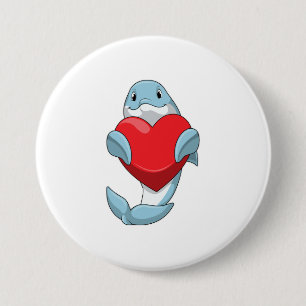 Dolphin with Heart 3 Inch Round Button