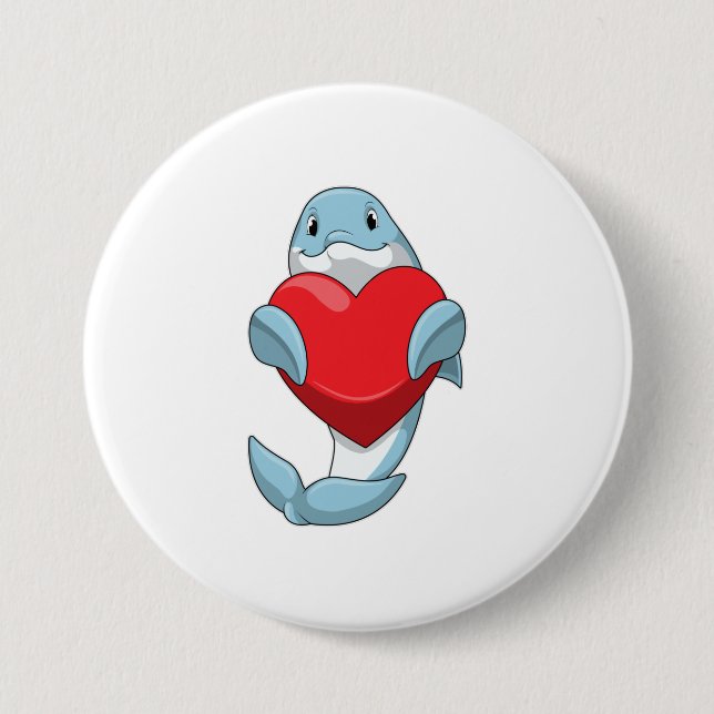Dolphin with Heart 3 Inch Round Button (Front)