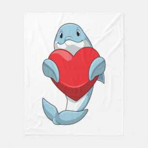 Dolphin with Heart Fleece Blanket