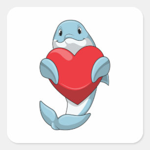 Dolphin with Heart Square Sticker