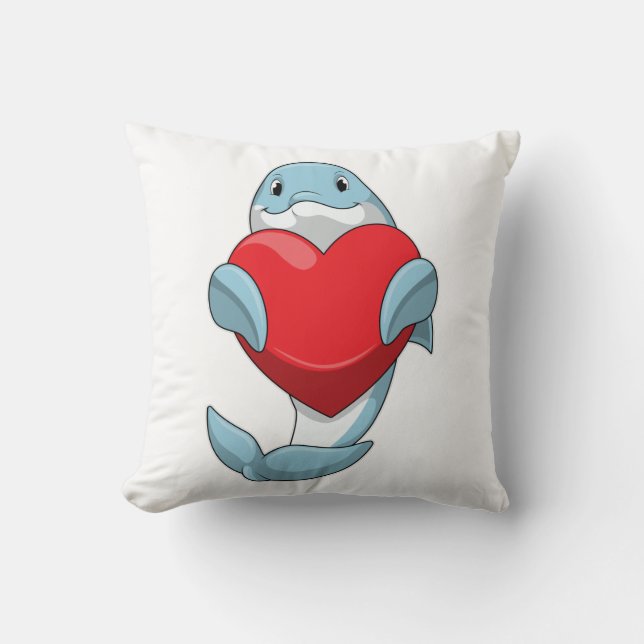 Dolphin with Heart Throw Pillow (Front)