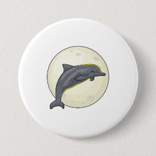 Dolphin with Moon 3 Inch Round Button