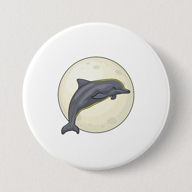 Dolphin with Moon 3 Inch Round Button (Front)