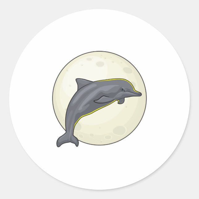 Dolphin with Moon Classic Round Sticker (Front)
