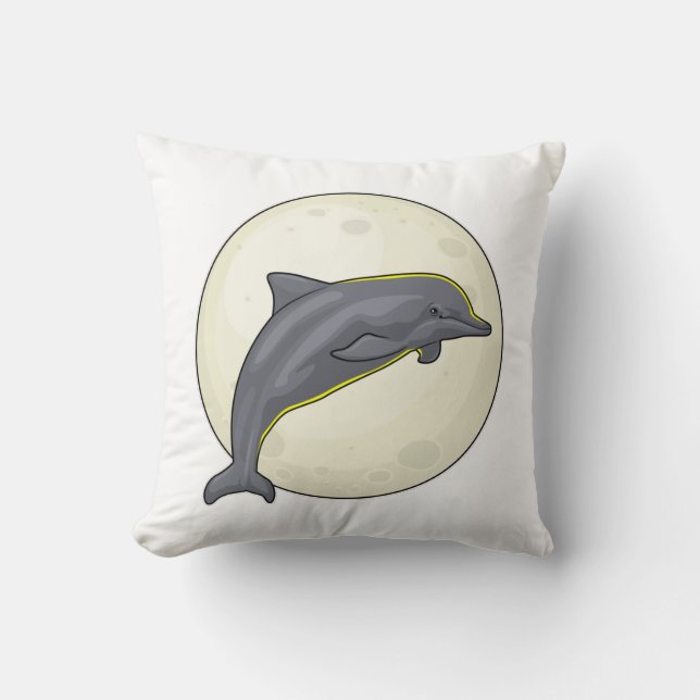 Dolphin with Moon Throw Pillow (Front)