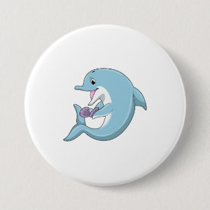 Dolphin with Pearl 3 Inch Round Button