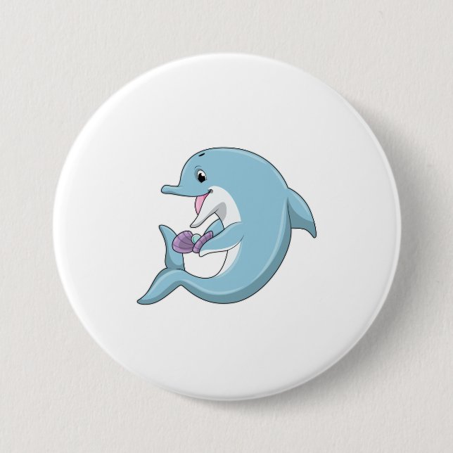Dolphin with Pearl 3 Inch Round Button (Front)
