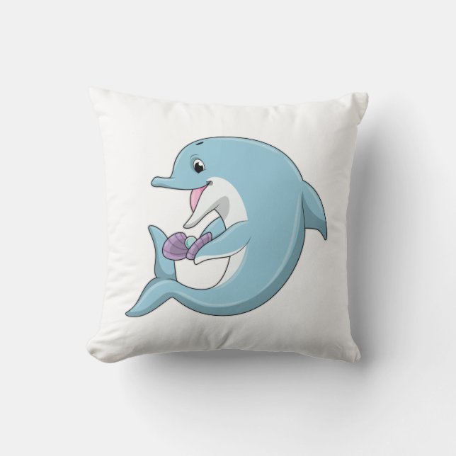 Dolphin with Pearl Throw Pillow (Front)