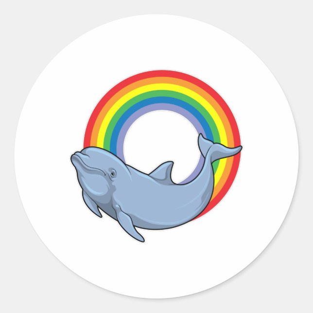 Dolphin with Rainbow Classic Round Sticker (Front)