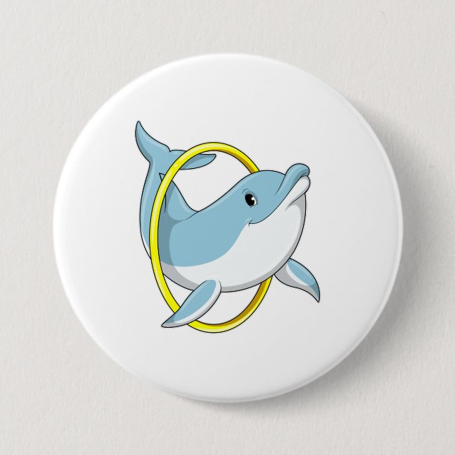 Dolphin with Ring 3 Inch Round Button (Front)