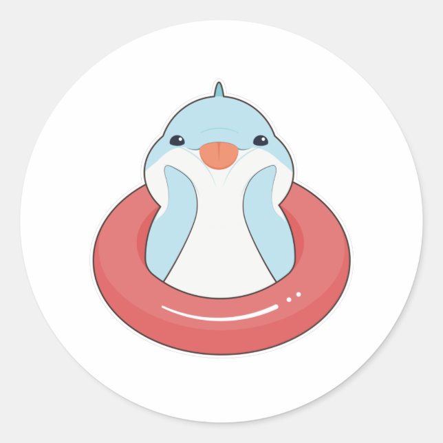 Dolphin with Swim ring Classic Round Sticker (Front)