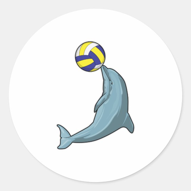 Dolphin with Volleyball Classic Round Sticker (Front)