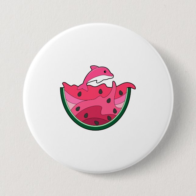 Dolphin with Watermelon 3 Inch Round Button (Front)