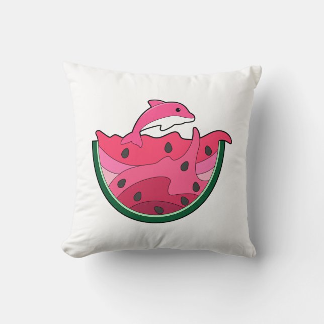 Dolphin with Watermelon Throw Pillow (Front)