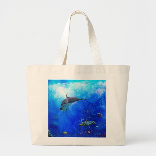 Dolphin World WIND ON THE WATER Large Tote Bag (Front)
