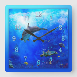 Dolphin World WIND ON THE WATER Square Wall Clock
