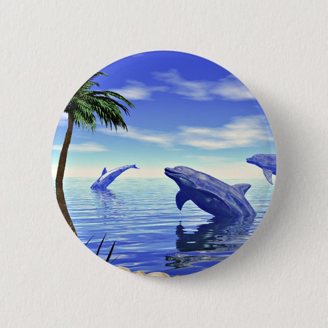 Dolphins 2 Inch Round Button (Front)