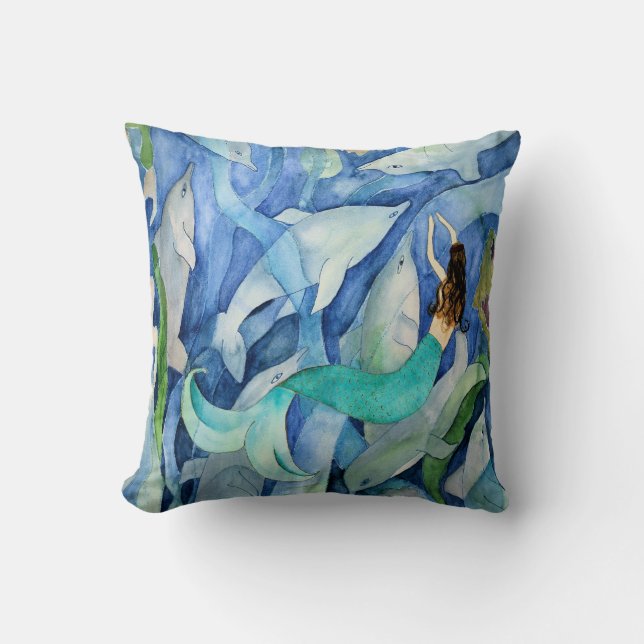 Dolphins and Mermaid party pillow (Front)