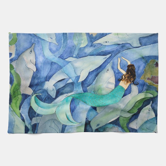 Dolphins and Mermaid party towel (Horizontal)