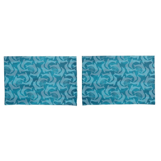 Dolphins and Ripples Turquoise Blue Pillowcases (Front-Set)