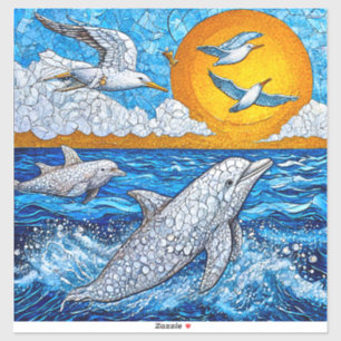 Dolphins and Seagulls Ocean Nature