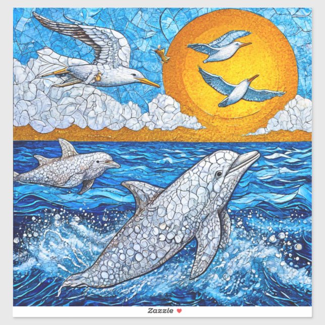 Dolphins and Seagulls Ocean Nature (Sheet)