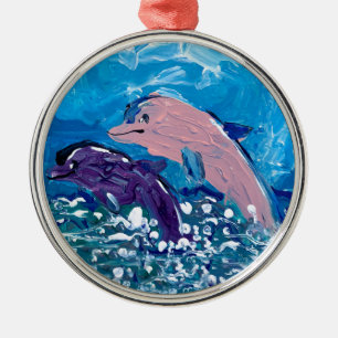 Dolphins "Art by Kids" Metal Ornament