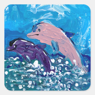 Dolphins "Art by Kids" Square Sticker