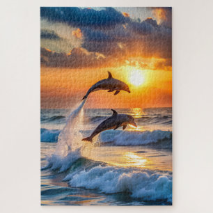 Dolphins at sunset jumping jigsaw puzzle