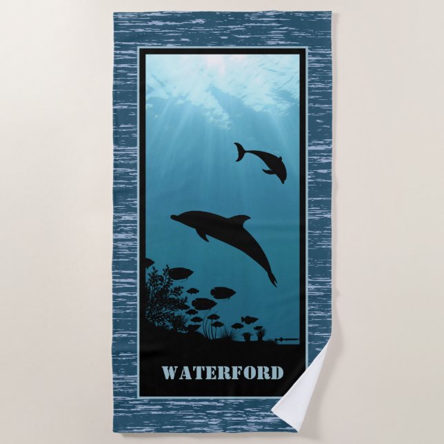 Dolphins Blue Sea Beach Towel (Front)