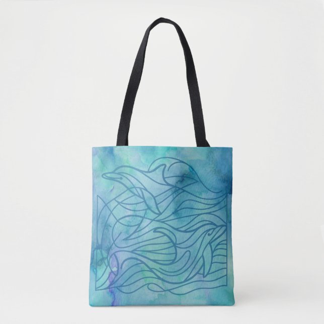 Dolphins - Blue Tote Bag (Front)