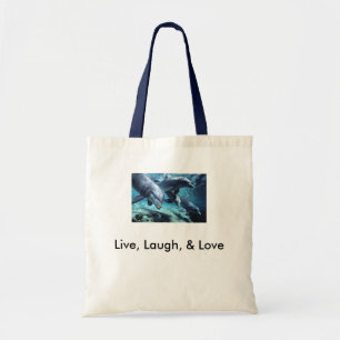 dolphins-bottlenose, Live, Laugh, & Love Tote Bag
