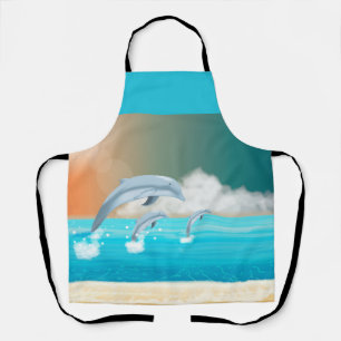 dolphins breaching in the ocean apron