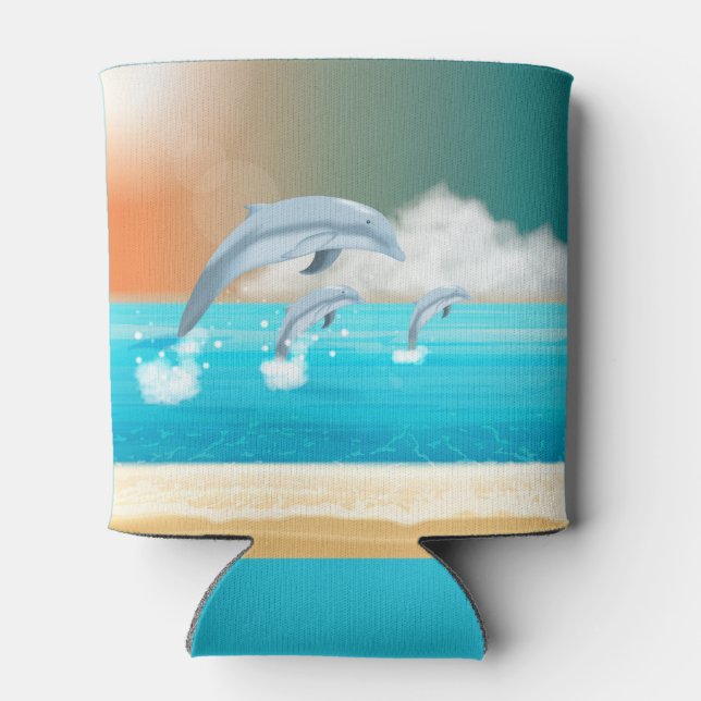 dolphins breaching in the ocean      can cooler (Back)