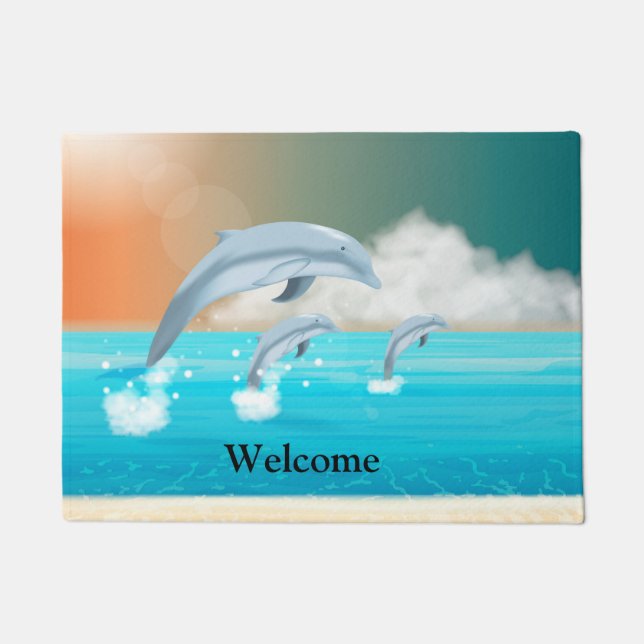 dolphins breaching in the ocean      doormat (Front)