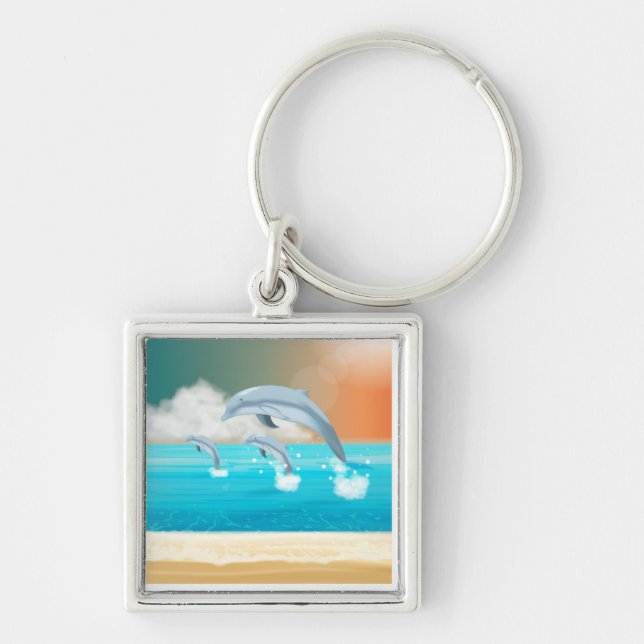 dolphins breaching in the ocean            keychain (Front)